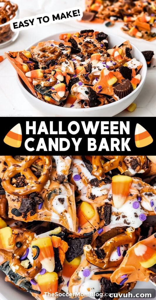 Halloween Candy Bark Pinterest Image.