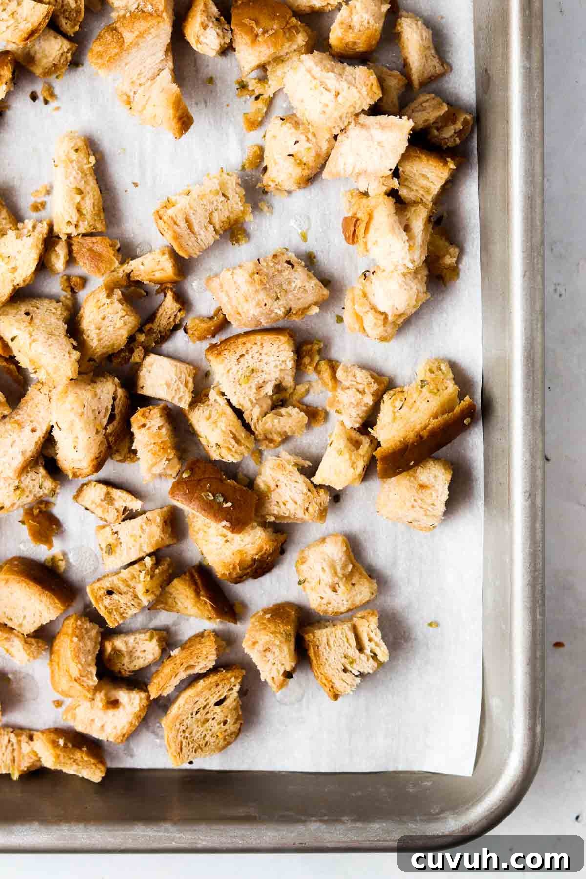 Bread on a baking sheet.