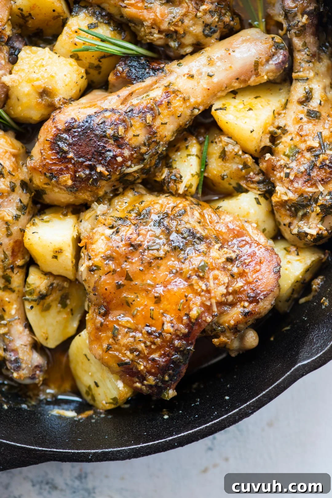 Garlic Parmesan Baked Chicken with Roasted Potatoes 3 Baked chicken and potatoes in a butter garlic herb sauce, crispy garlic parmesan crusted chicken is a delicious one-pan dinner and very easy to prepare.