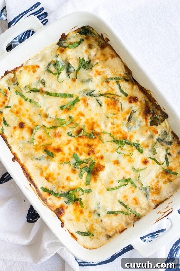 Serving of spinach and chicken ravioli bake