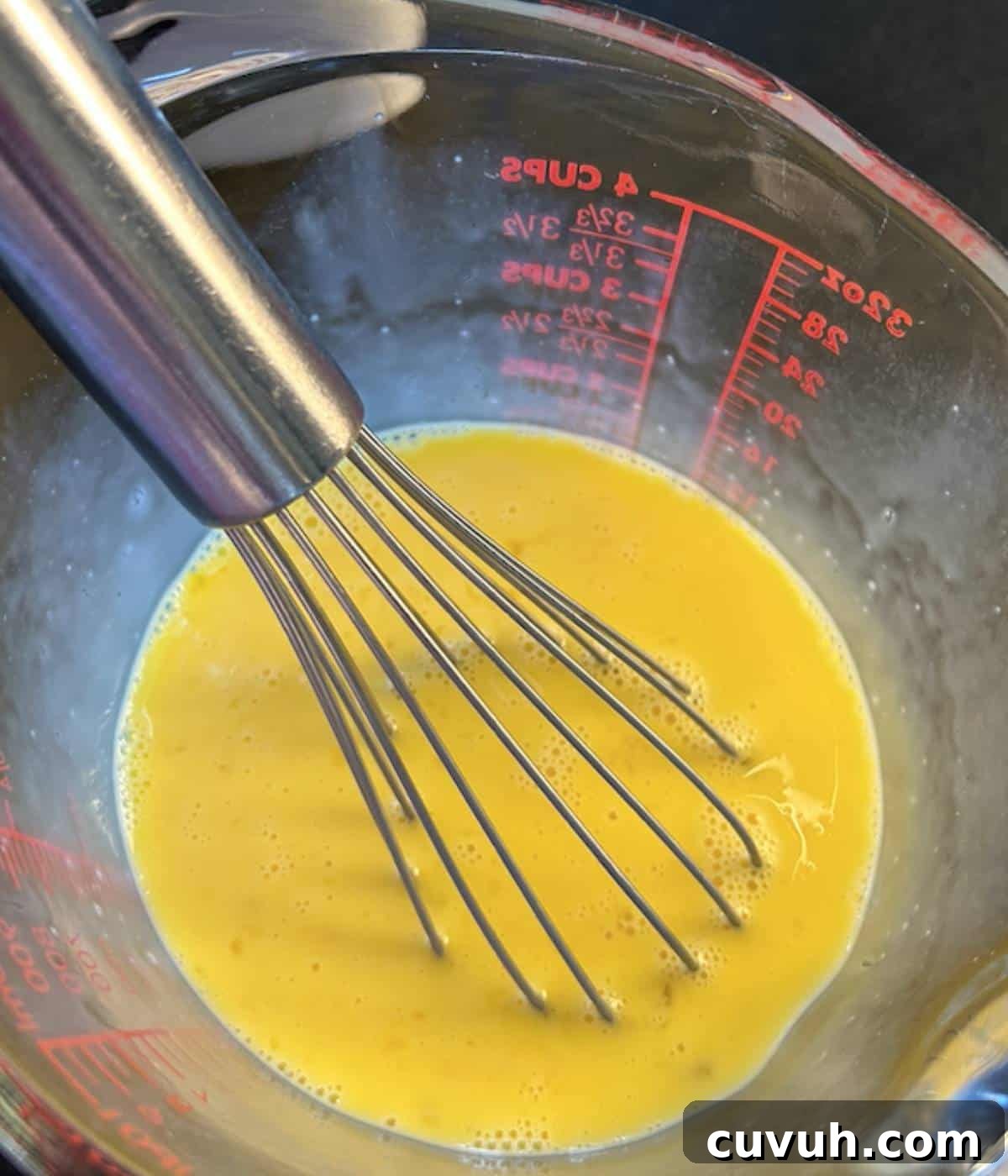 Eggs and milk whisked together.