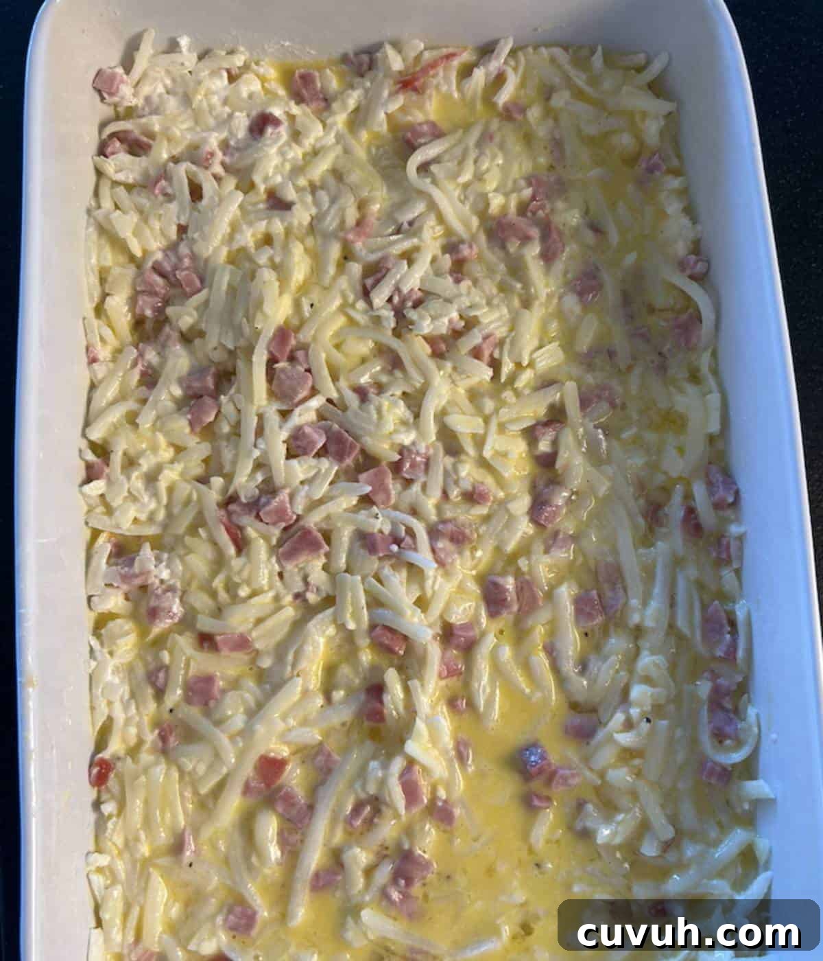 Ham Casserole with Eggs poured over top.