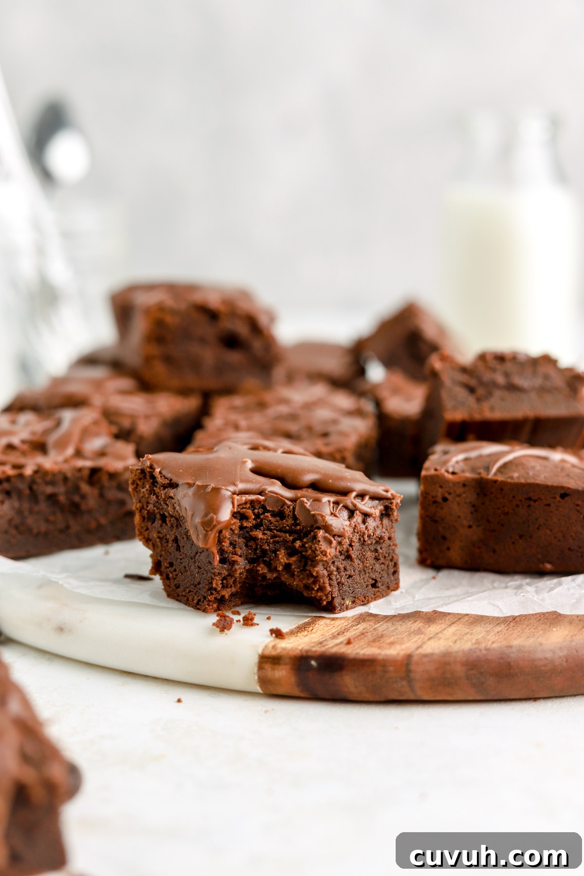A brownie with a bite taken out of it