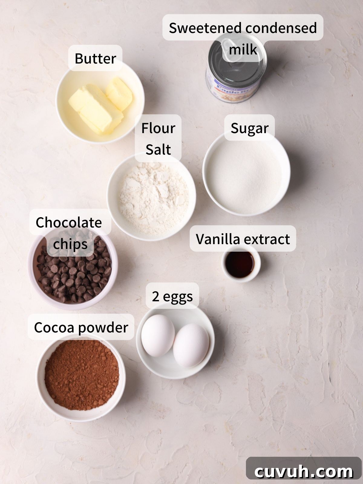 Labeled ingredients for condensed milk brownies