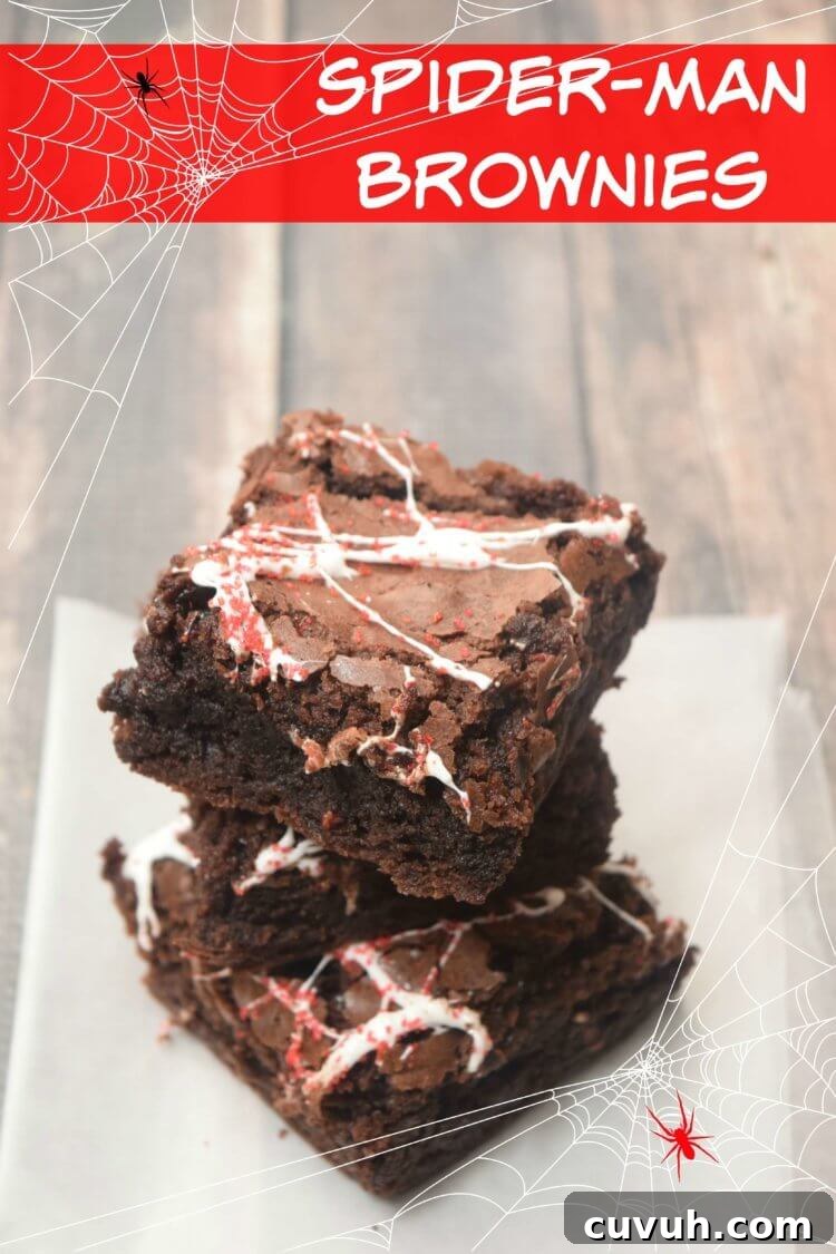 Spider-Man Brownies made with marshmallow spider webs.