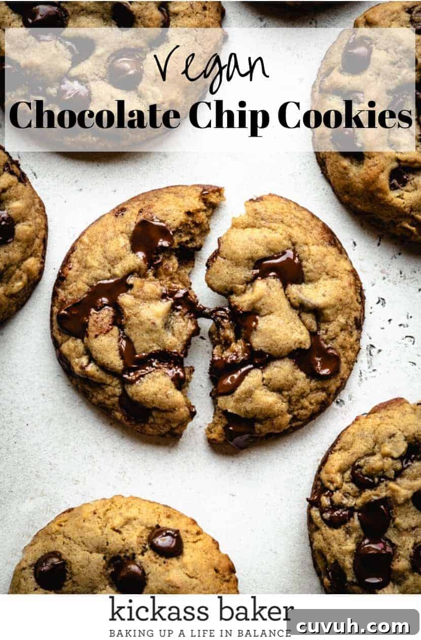 Vegan Chocolate Chip Cookies | kickassbaker.com pin for pinterest with text
