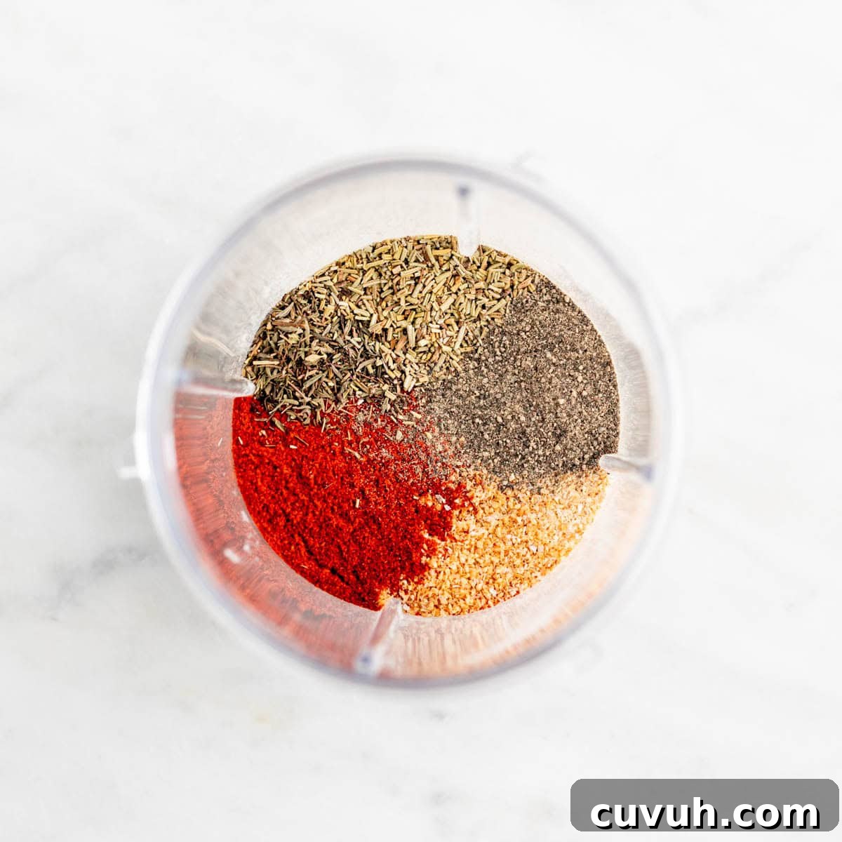 Ingredients for making vegan beef bouillon powder before blending in a blender container.