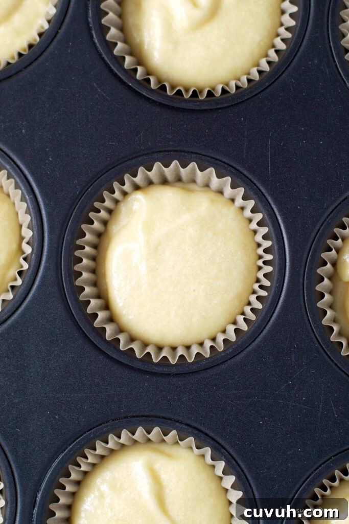 cupcake batter in cupcake tin