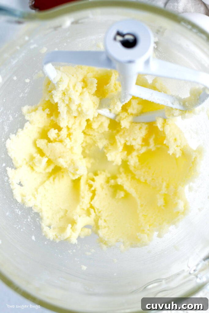 butter and sugar creamed in a mixing bowl